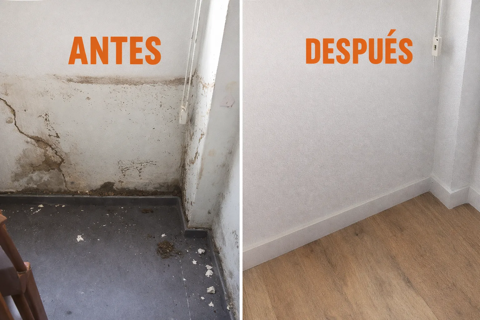 Antes y después tratamiento de humedad en San Pedro Alcántara